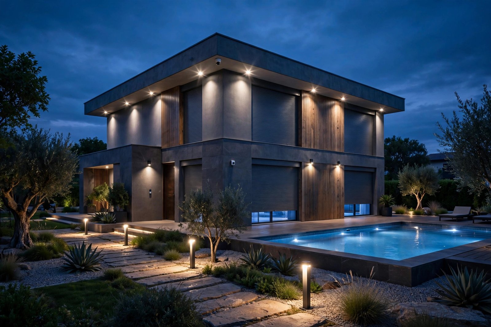 Villa avec éclairage extérieur connecté
